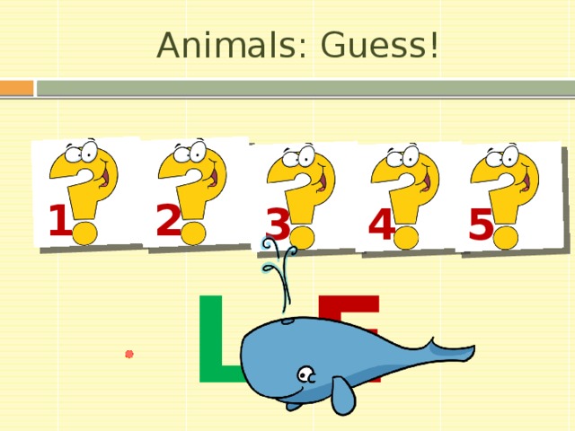 Animals: Guess! W H  A  L  E 1 2 3 4 5 