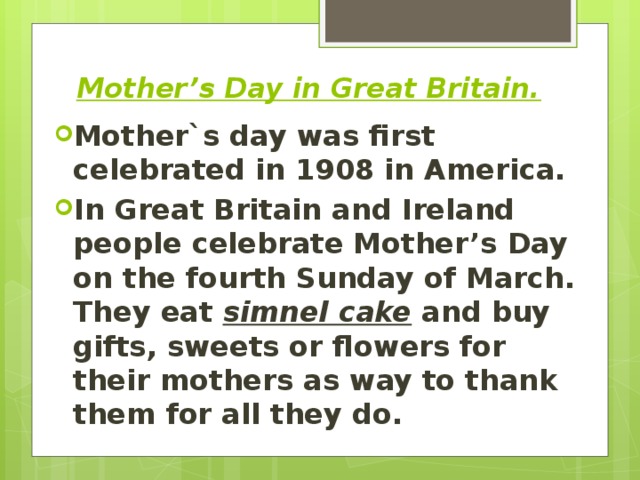 Mother’s Day in Great Britain.