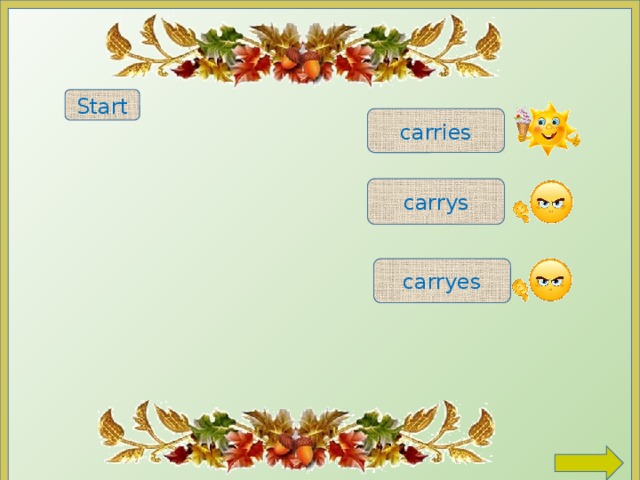Start carries carrys carryes Chose the right variant carry 