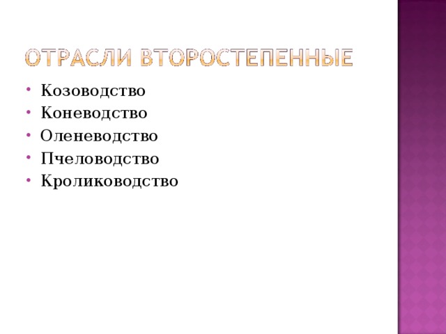 Козоводство Коневодство Оленеводство Пчеловодство Кролиководство   