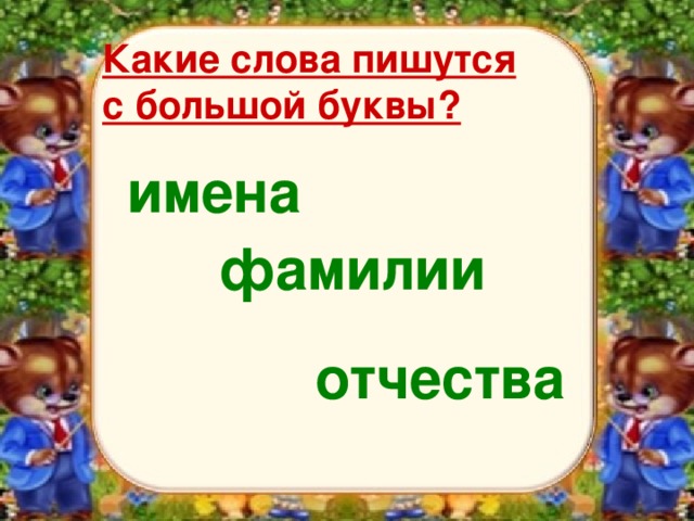 Какие слова пишутся с большой буквы? имена фамилии отчества 