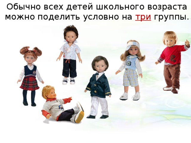 Обычно всех детей школьного возраста можно поделить условно на три группы.    