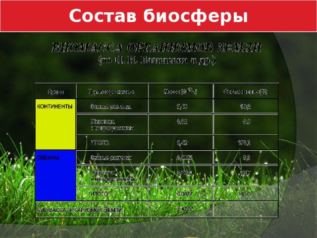 Состав биосферы 