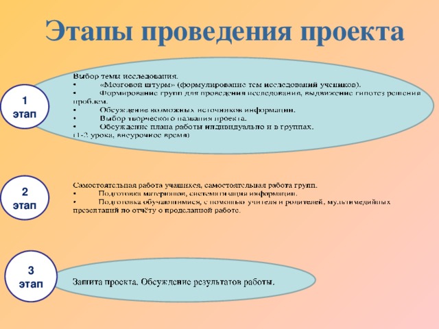 Этапы проведения проекта 1 этап 2 этап 3 этап 