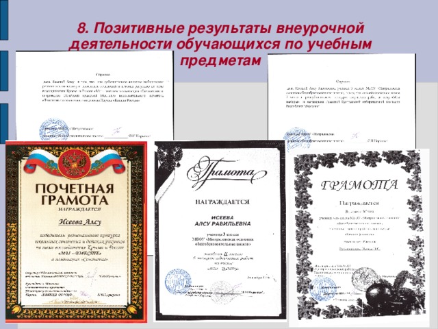 8. Позитивные результаты внеурочной деятельности обучающихся по учебным предметам 