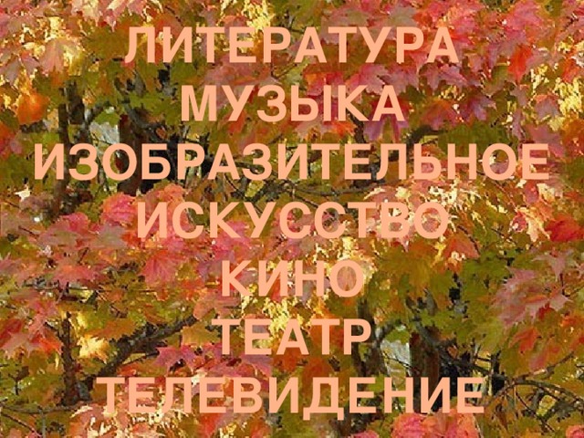 ЛИТЕРАТУРА МУЗЫКА ИЗОБРАЗИТЕЛЬНОЕ ИСКУССТВО КИНО ТЕАТР ТЕЛЕВИДЕНИЕ 