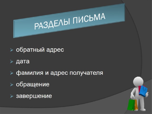 РАЗДЕЛЫ ПИСЬМА 