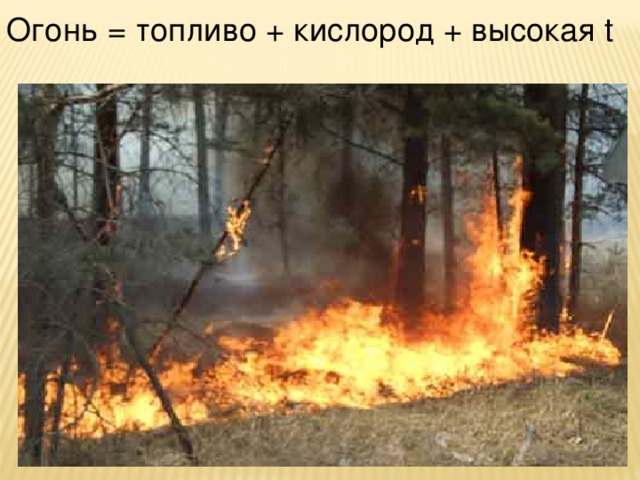 Огонь = топливо + кислород + высокая t