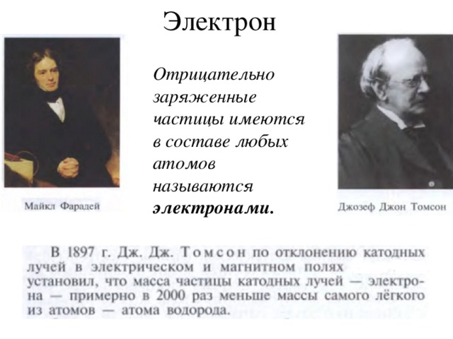 Электрон Отрицательно заряженные частицы имеются в составе любых атомов называются электронами. 
