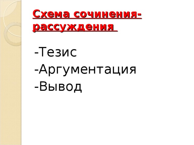 Схема сочинения-рассуждения -Тезис -Аргументация -Вывод 
