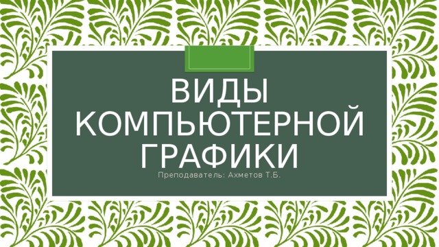 Виды компьютерной графики Преподаватель: Ахметов Т.Б. 