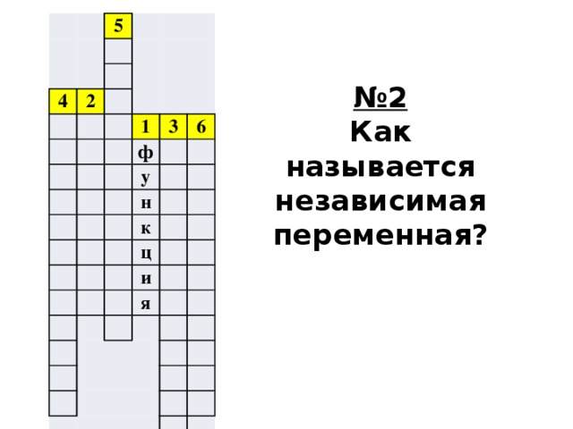 5 4   2                 1           ф 3       6   у           н           к       ц             и         я                             № 2 Как называется независимая переменная? 