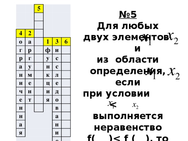 5 4   о 2   г а   р р   г а   1 ф у 3 н   6 и м и у   ч е   н с   н с   к е   н т   ц л   и е н       а д я   я   о в     а   н и     е № 5 Для любых двух элементов и из области определения, если при условии  f( ) 