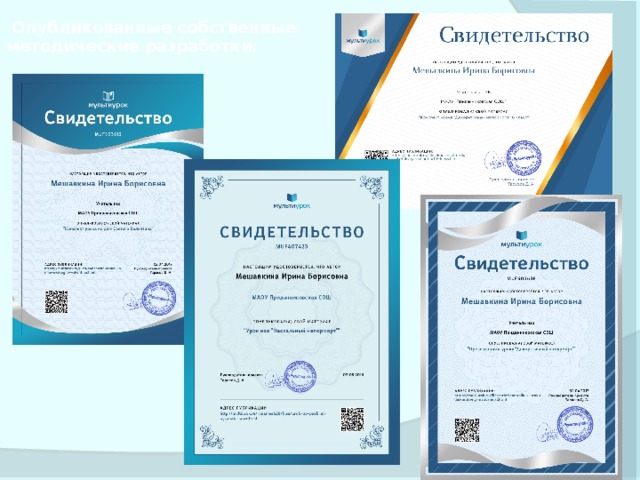  Опубликованные собственные методические разработки: 