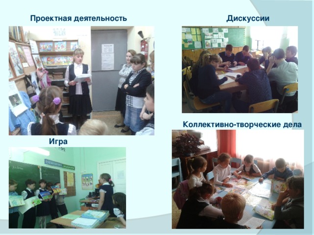Проектная  деятельность  Дискуссии Коллективно-творческие дела Игра 