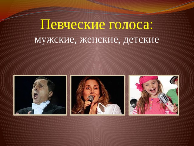 Певческие голоса:  мужские, женские, детские   