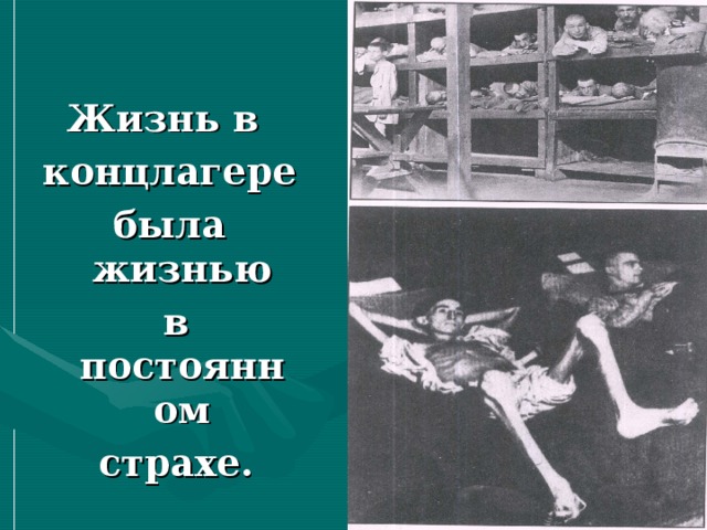 Жизнь в концлагере была жизнью  в постоянном  страхе. 