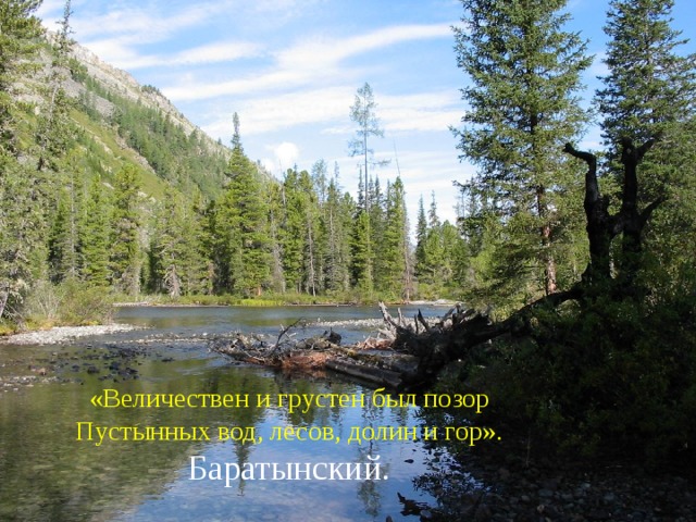 «Величествен и грустен был позор Пустынных вод, лесов, долин и гор». Баратынский. 