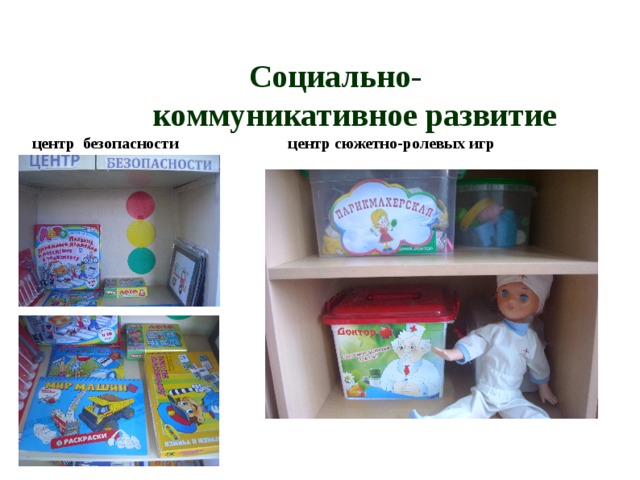  Социально- коммуникативное развитие центр безопасности центр сюжетно-ролевых игр    