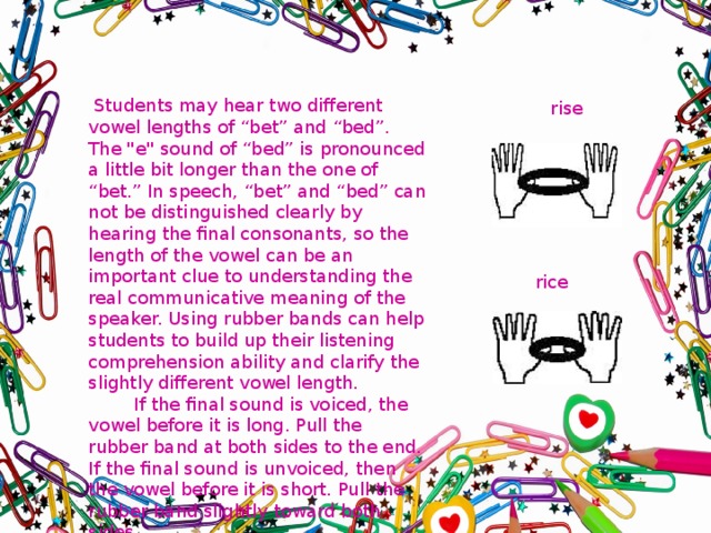 Students may hear two different vowel lengths of “bet” and “bed”. The 