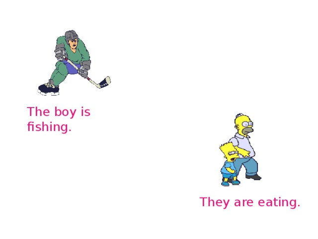 The boy is fishing. They are eating. 