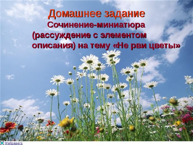 Домашнее задание Сочинение-миниатюра (рассуждение с элементом описания) на тему «Не рви цветы» 
