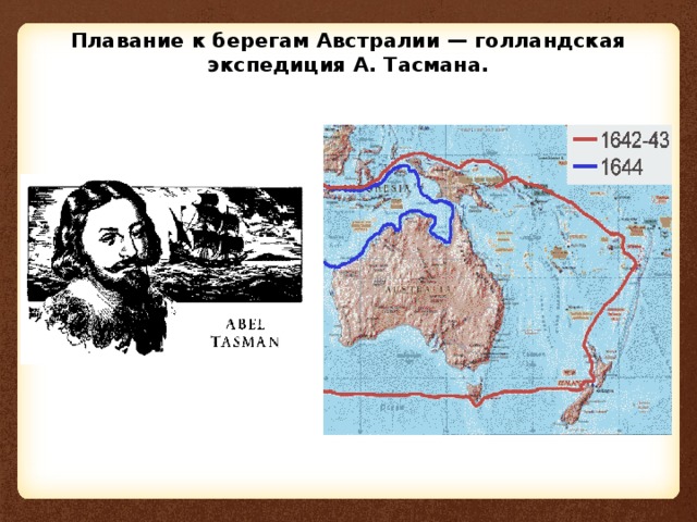 Плавание к берегам Австралии — голландская экспедиция А. Тасмана.  
