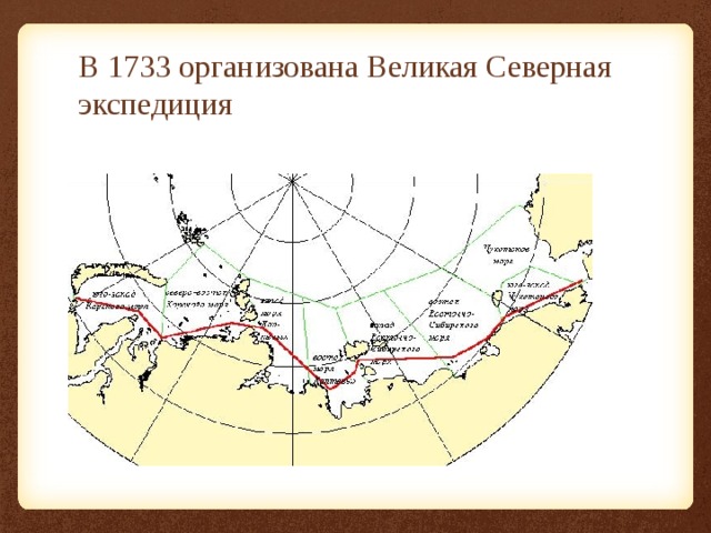В 1733 организована Великая Северная экспедиция 