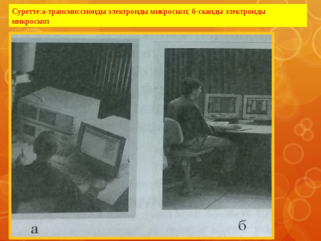 Суретте:а-трансмиссионды электронды микроскоп; б-сканды электронды микроскоп 