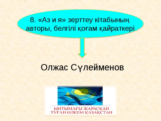 8 . «Аз и я» зерттеу кітабының авторы, белгілі қоғам қайраткері Олжас Сүлейменов        