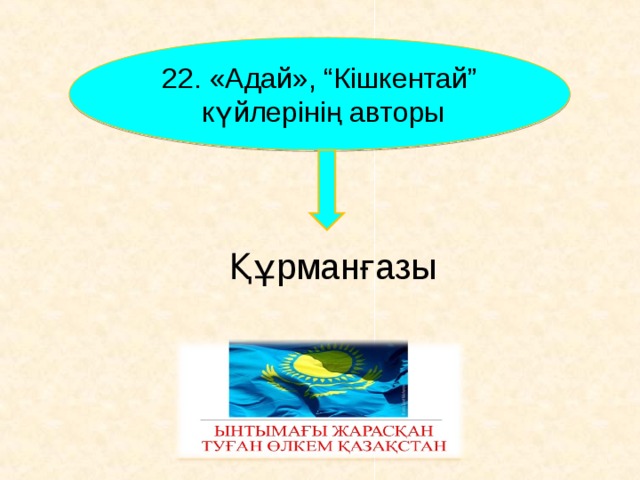 22 . «Адай», “Кішкентай”  күйлерінің авторы Құрманғазы     