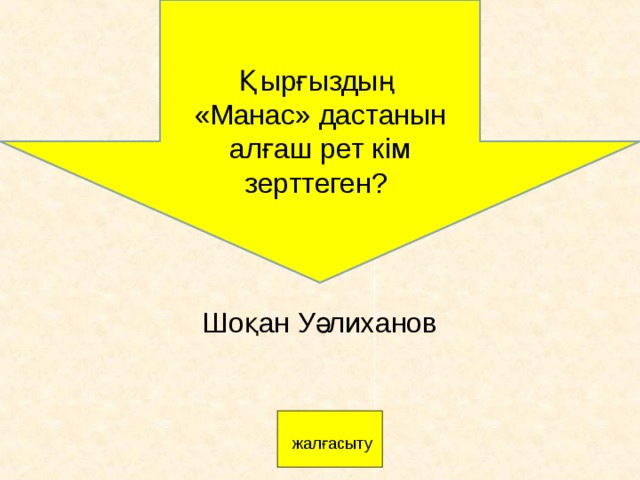Қырғыздың «Манас» дастанын алғаш рет кім зерттеген? Шоқан Уәлиханов       жалғасыту 
