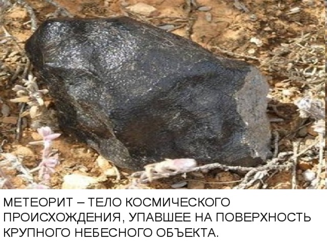 МЕТЕОРИТ – ТЕЛО КОСМИЧЕСКОГО ПРОИСХОЖДЕНИЯ, УПАВШЕЕ НА ПОВЕРХНОСТЬ КРУПНОГО НЕБЕСНОГО ОБЪЕКТА. 