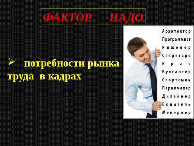 ФАКТОР НАДО  потребности рынка труда в кадрах 