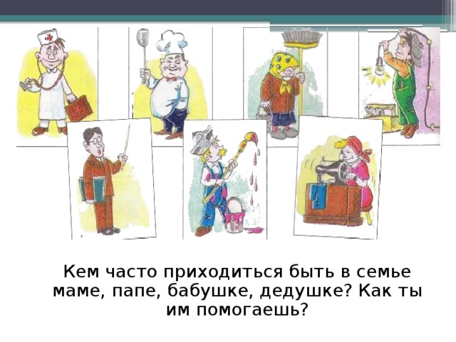 Кем часто приходиться быть в семье маме, папе, бабушке, дедушке? Как ты им помогаешь?