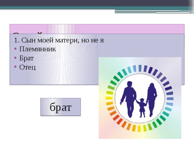 Семейная викторина 1. Сын моей матери, но не я Племянник Брат Отец брат