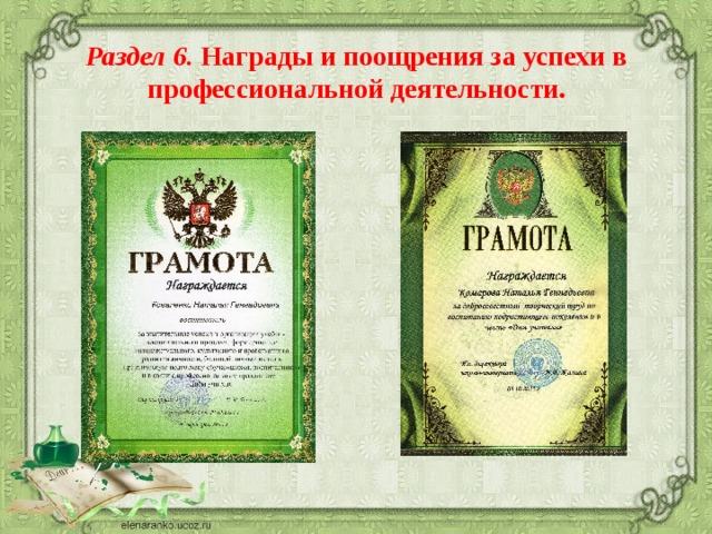 Раздел 6. Награды и поощрения за успехи в профессиональной деятельности.   