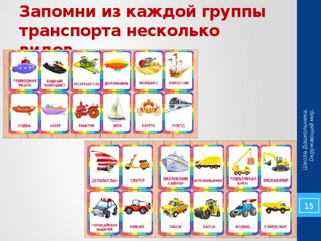 Школа Дошкольника. Окружающий мир. Запомни из каждой группы транспорта несколько видов. 5 