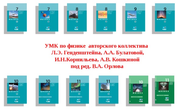 УМК по физике авторского коллектива Л.Э. Генденштейна, А.А. Булатовой, И.Н.Корнильева, А.В. Кошкиной под ред. В.А. Орлова 