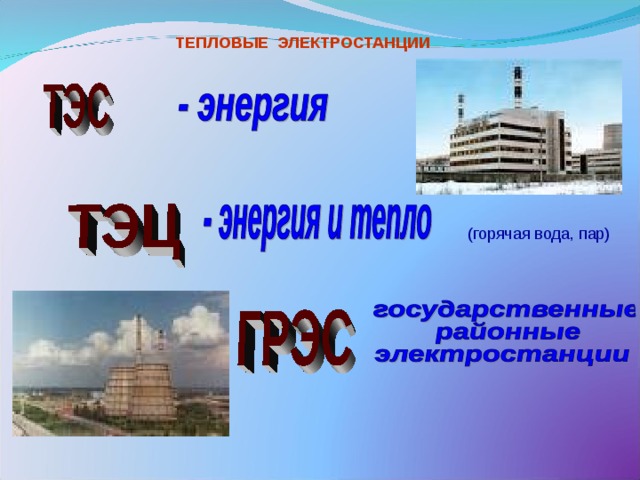 ТЕПЛОВЫЕ ЭЛЕКТРОСТАНЦИИ (горячая вода, пар) 