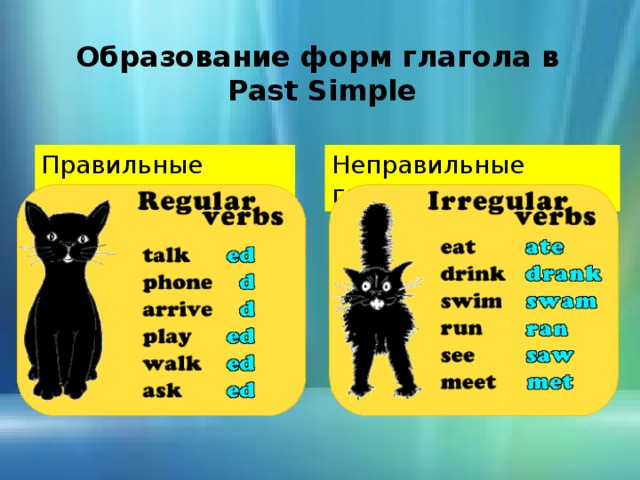 Образование форм глагола в Past Simple Правильные глаголы Неправильные глаголы 