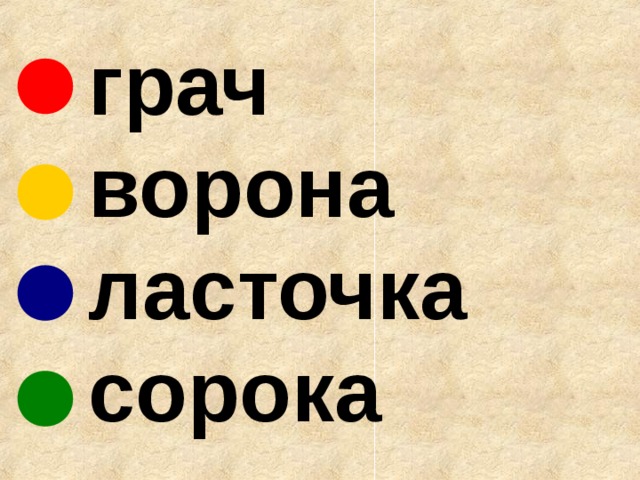   грач  ворона  ласточка  сорока 