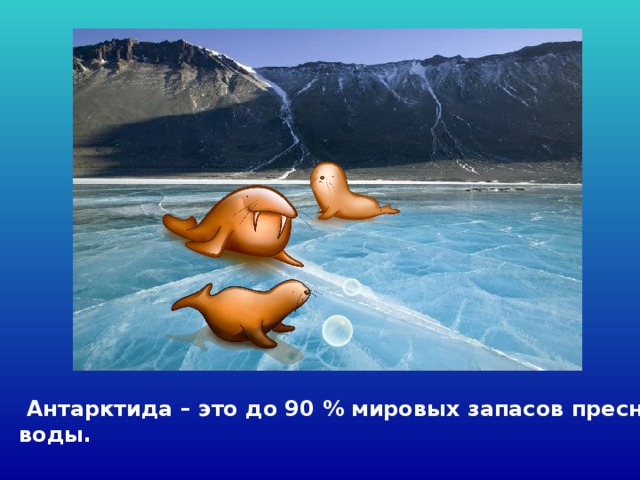  Антарктида – это до 90 % мировых запасов пресной воды. 
