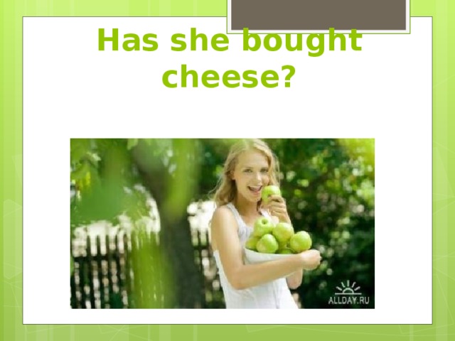 Has she bought cheese? 