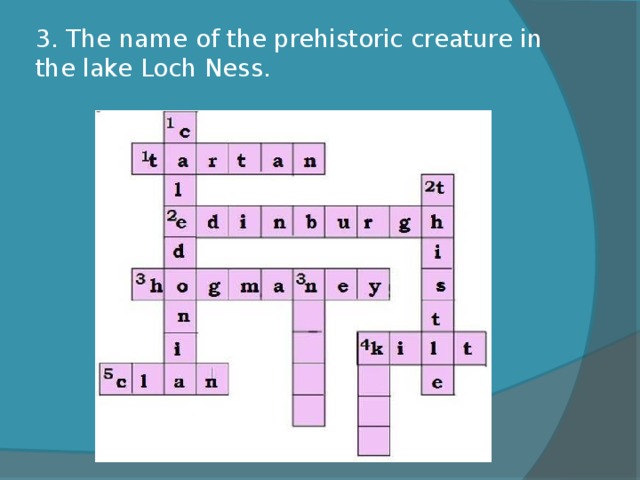 3. The name of the prehistoric creature in the lake Loch Ness.   