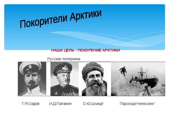 НАША ЦЕЛЬ - ПОКОРЕНИЕ АРКТИКИ  Русские полярники  Пароход«Челюскин