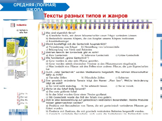 СРЕДНЯЯ (ПОЛНАЯ) ШКОЛА Тексты разных типов и жанров 