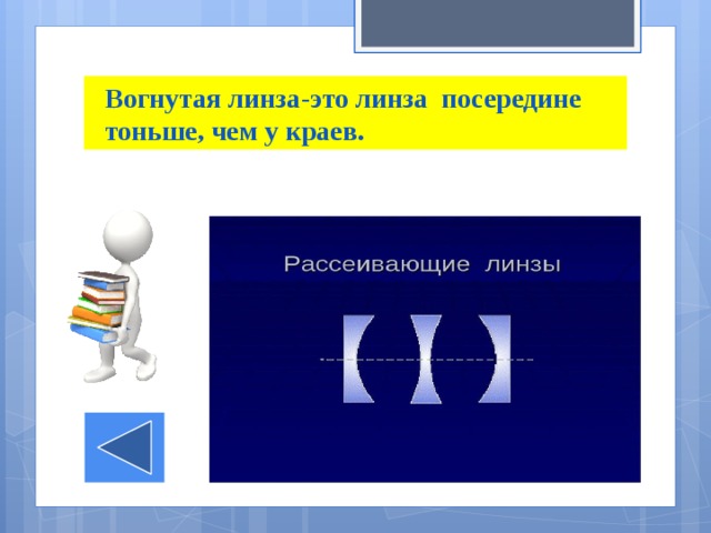  Вогнутая линза-это линза посередине  тоньше, чем у краев. 
