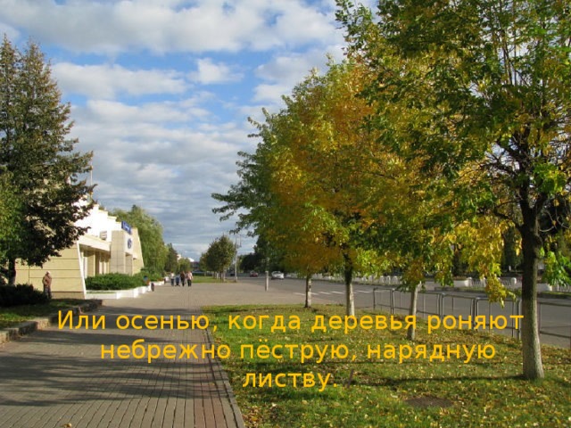 Или осенью, когда деревья роняют небрежно пёструю, нарядную листву. . / 