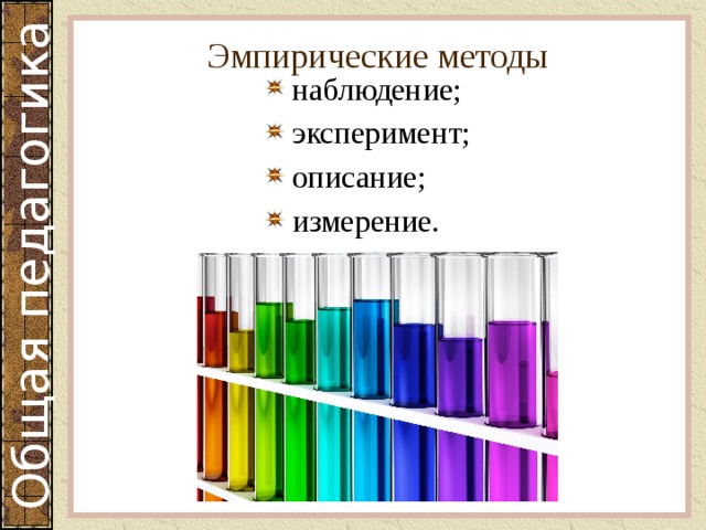 Эмпирические методы наблюдение; эксперимент; описание; измерение. 